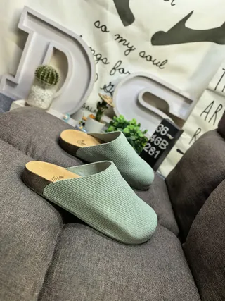Birkenstock Boston Woven Chaussons Vert Menthe 9
