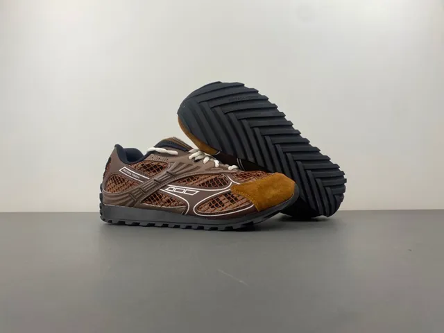 Bottega Veneta Marron Beige Tige hybride mesh-suede moulée Overlays de cage synthétique Chaussures lifestyle 12