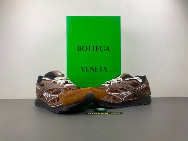 Bottega Veneta Marron Beige Tige hybride mesh-suede moulée Overlays de cage synthétique Chaussures lifestyle 13