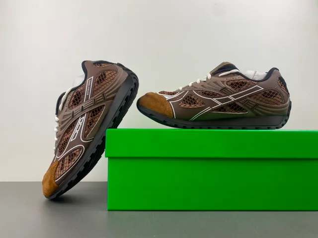 Bottega Veneta Marron Beige Tige hybride mesh-suede moulée Overlays de cage synthétique Chaussures lifestyle 14