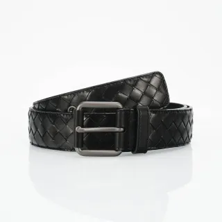 Bottega Veneta Cassette Intrecciato काला चमड़ा बेल्ट