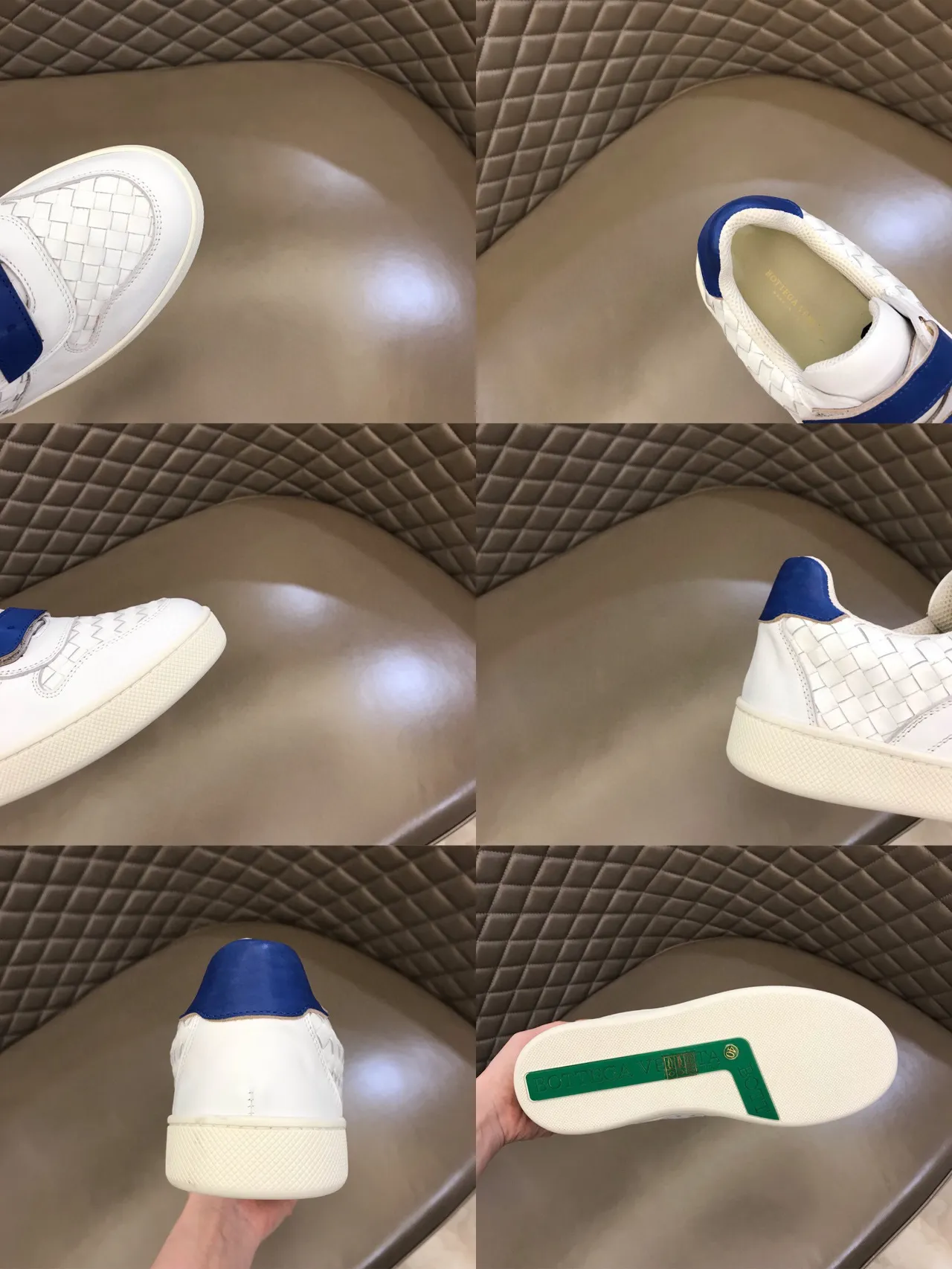 Bottega Veneta Cassette Sneakers Lifestyle en Cuir Tissé Blanc et Bleu 2