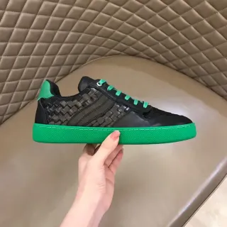 Bottega Veneta Cassette Woven Leather Black and Green Lifestyle Sneakers