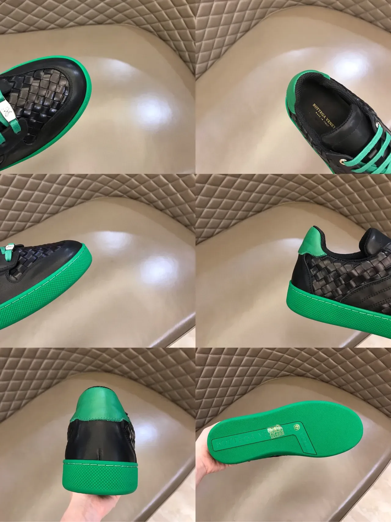Bottega Veneta Cassette Woven Leather Black and Green Lifestyle Sneakers 2