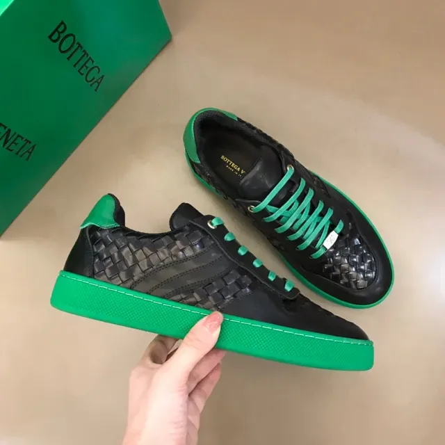 Bottega Veneta Cassette Woven Leather Black and Green Lifestyle Sneakers 6
