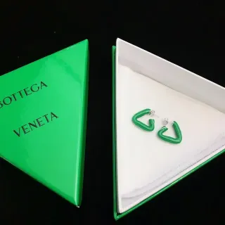 Bottega Veneta Geometric Green Open Hoop Earrings