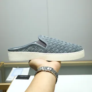 Bottega Veneta Gray Beige Intrecciato Woven Upper Slip-On Mule Construction Loafer