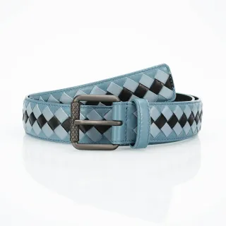 Bottega Veneta Intrecciato Belt Blue Black Woven Two-Tone Leather Belt