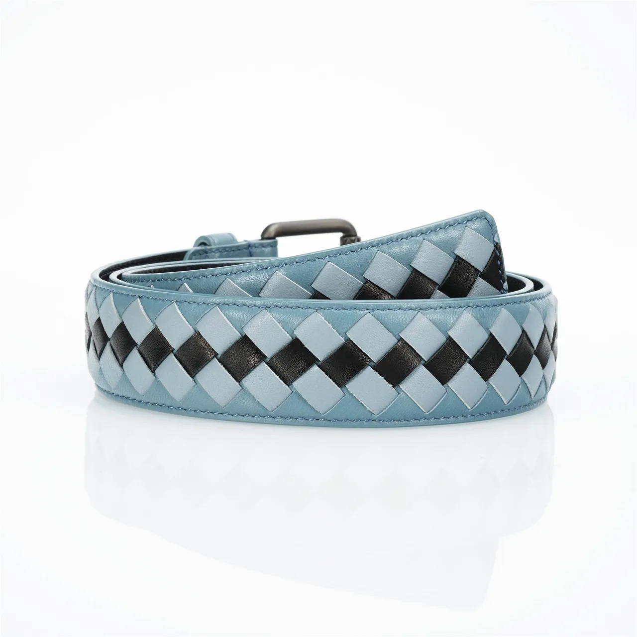 Bottega Veneta Intrecciato ceinture Bleu Noir Tissé Deux Tons Cuir Ceinture 3