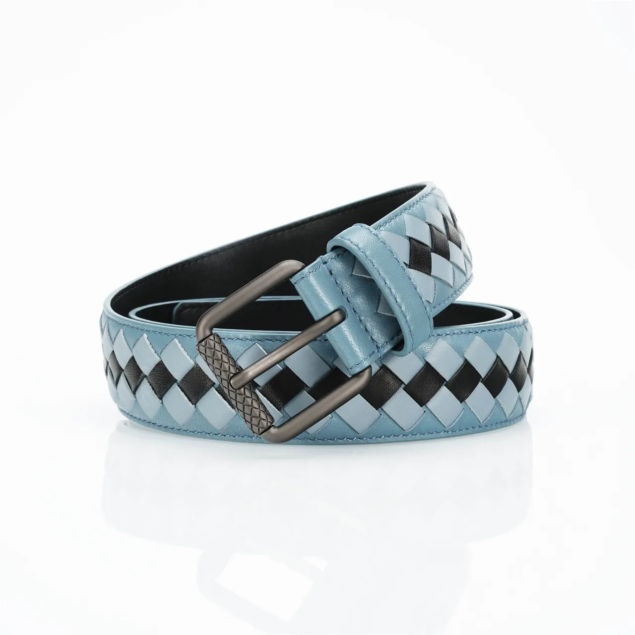 Bottega Veneta Intrecciato ceinture Bleu Noir Tissé Deux Tons Cuir Ceinture 4