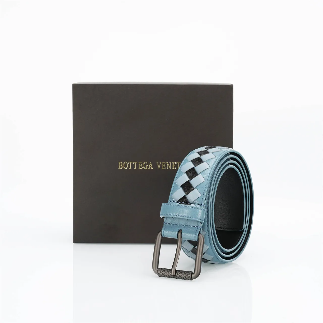 Bottega Veneta Intrecciato ceinture Bleu Noir Tissé Deux Tons Cuir Ceinture 6