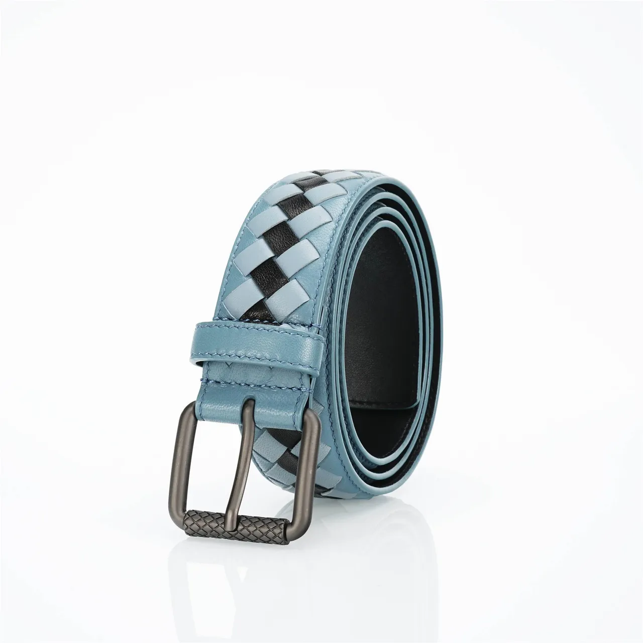 Bottega Veneta Intrecciato ceinture Bleu Noir Tissé Deux Tons Cuir Ceinture 7