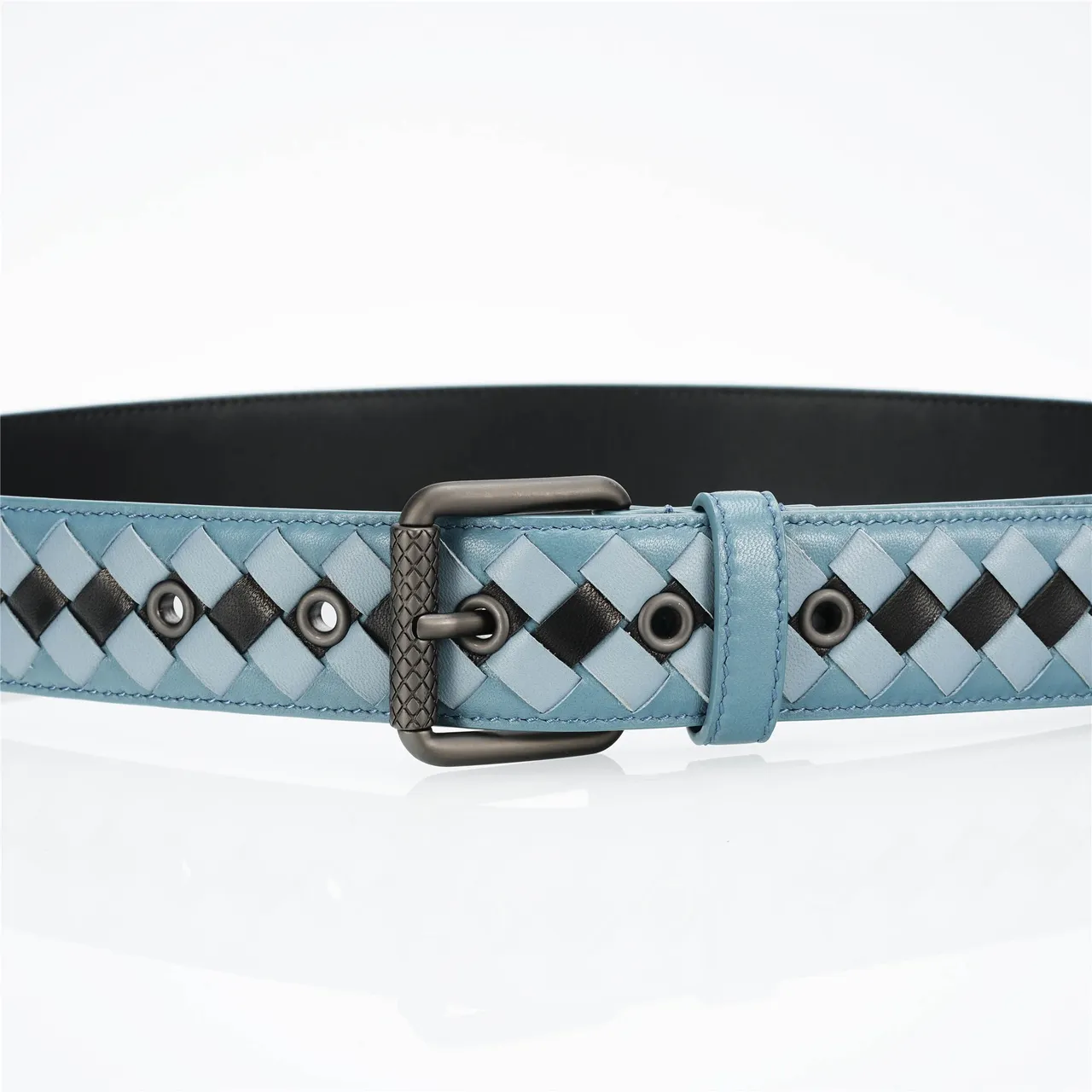 Bottega Veneta Intrecciato ceinture Bleu Noir Tissé Deux Tons Cuir Ceinture 8