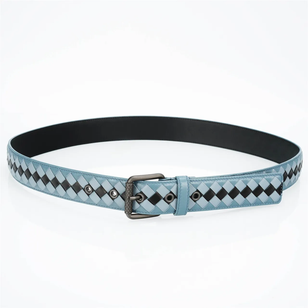 Bottega Veneta Intrecciato ceinture Bleu Noir Tissé Deux Tons Cuir Ceinture 9