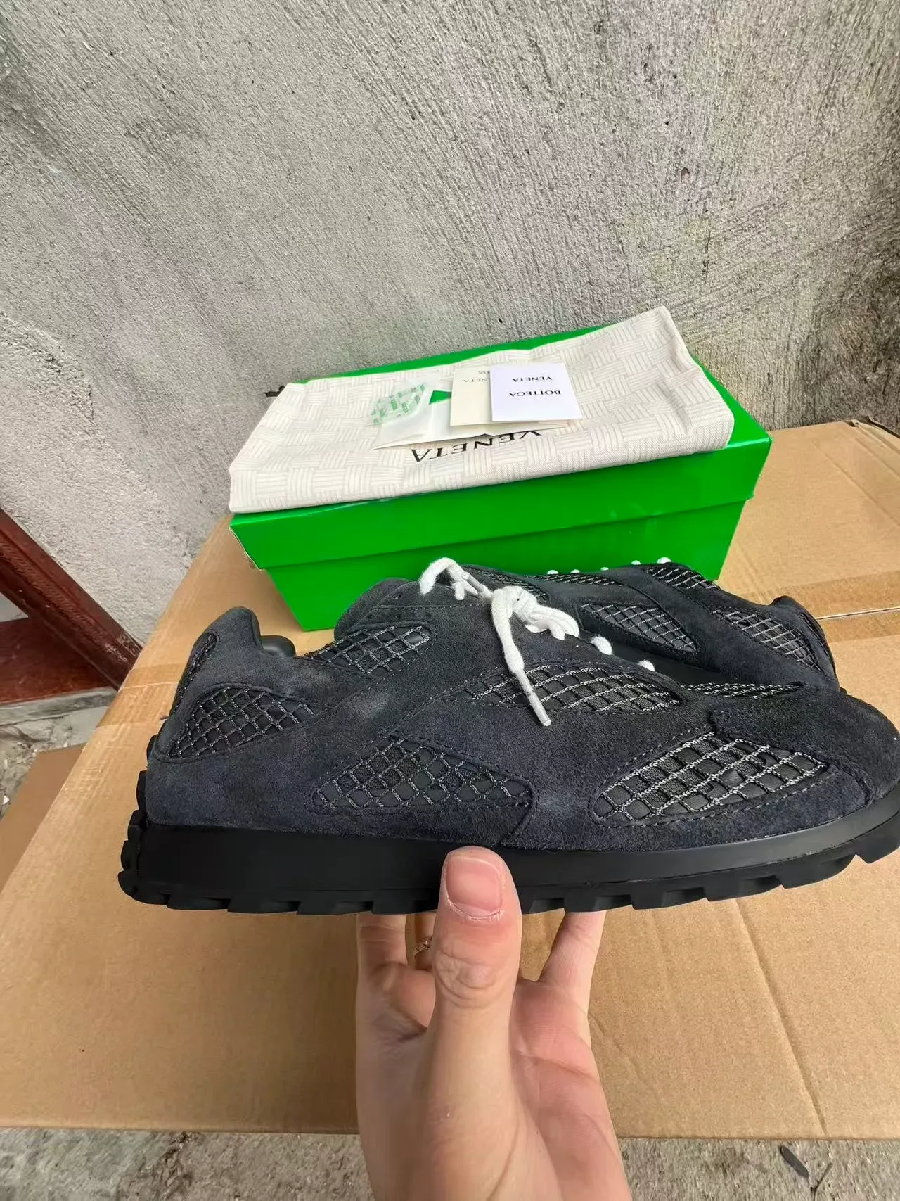 Bottega Veneta Suede and Mesh Lace-Up Sneaker 7