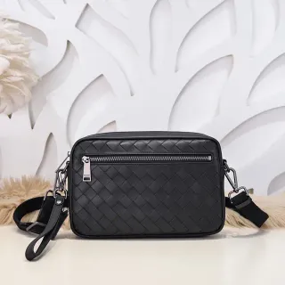 Bottega Veneta The Pouch Black Intrecciato Woven Leather Messenger Bag