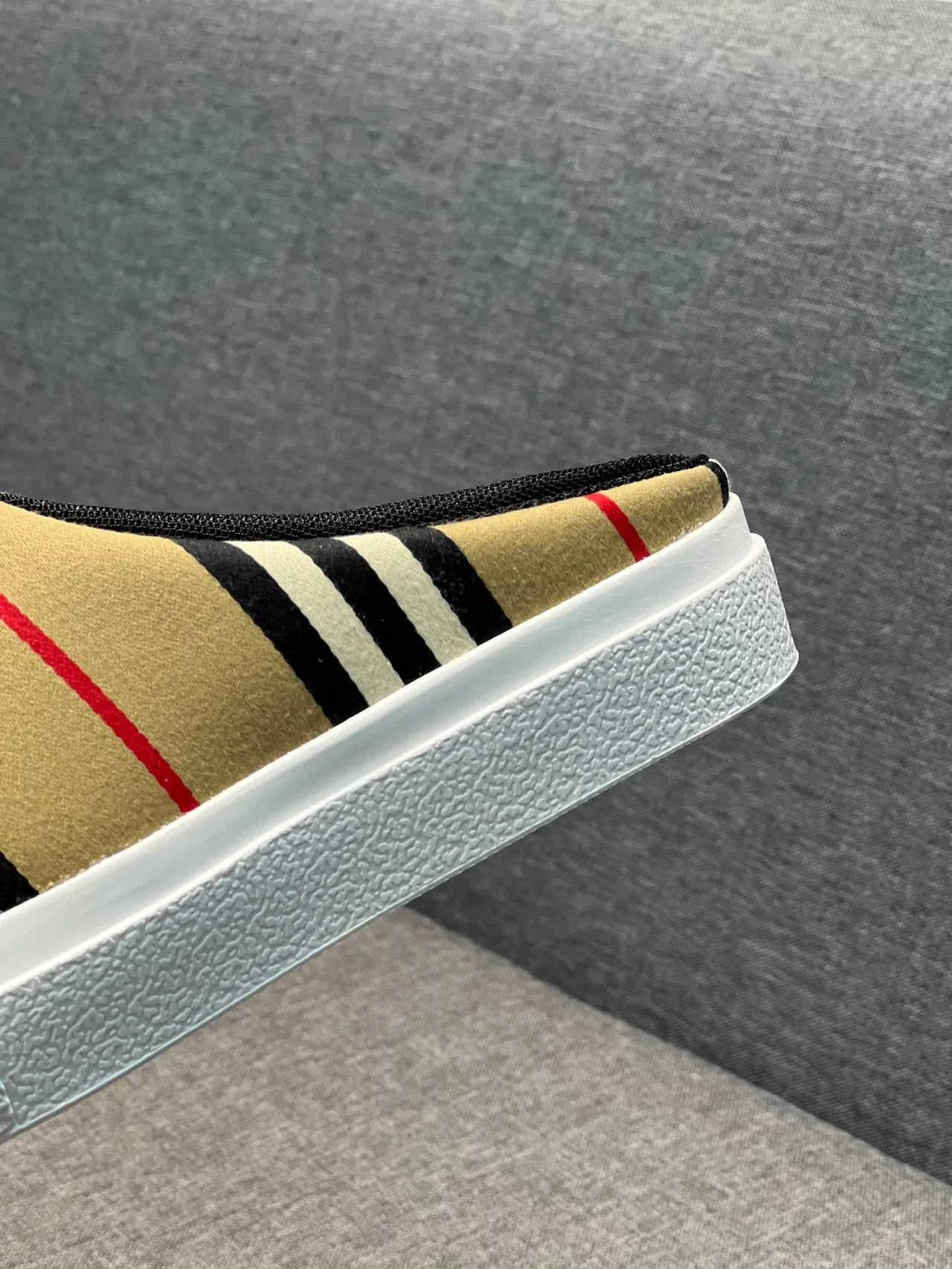 Burberry Beige Black Striped Canvas Upper Backless Mule Silhouette Casual Shoes 8
