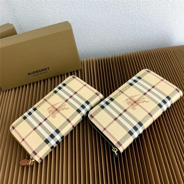Burberry beige multicolore maison check tartan estampé équestre chevalier portefeuille long 1