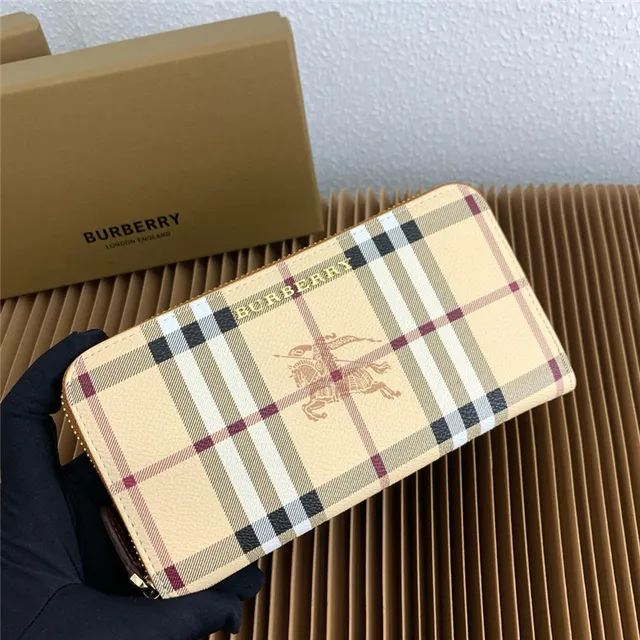 Burberry beige multicolore maison check tartan estampé équestre chevalier portefeuille long 7