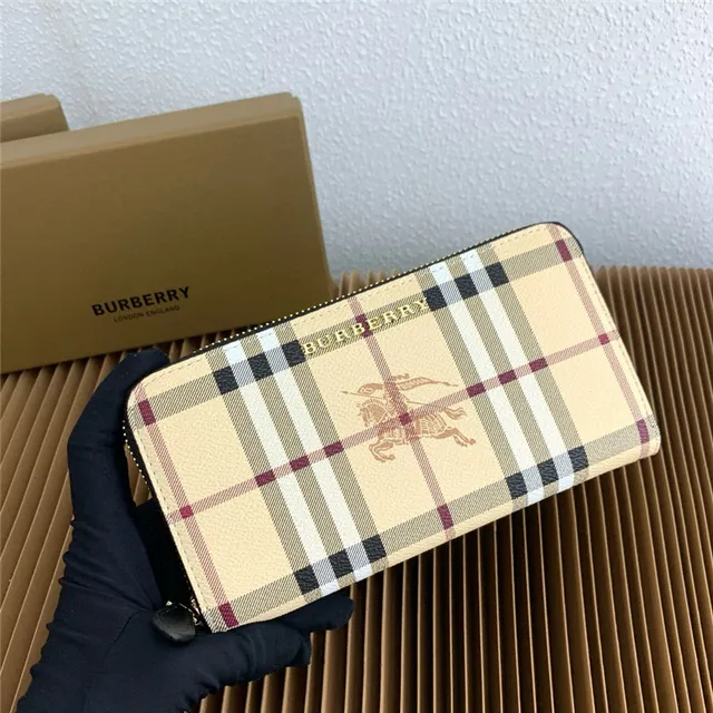 Burberry beige multicolore maison check tartan estampé équestre chevalier portefeuille long 16