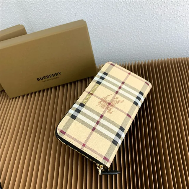 Burberry beige multicolore maison check tartan estampé équestre chevalier portefeuille long 18