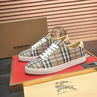 Burberry Beige White Check-Pattern Canvas Upper Rubber Sole Lifestyle Sneakers