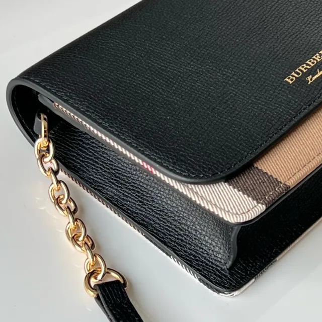 Burberry Black and Beige House Check Flap-Over Chain Crossbody Bag 5