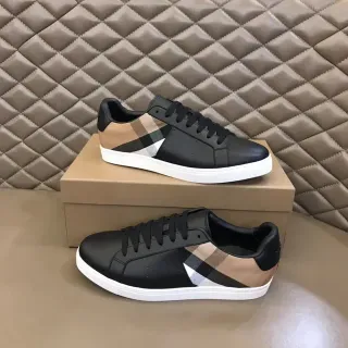 Burberry Black Beige Leather Upper Check Side Panel Lifestyle Sneakers