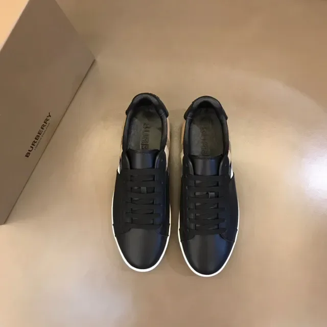 Burberry Noir Beige Cuir Supérieur Panneau Latéral à Carreaux Sneakers Lifestyle 2