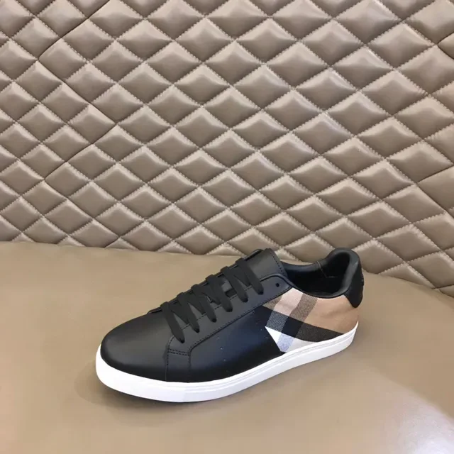 Burberry Noir Beige Cuir Supérieur Panneau Latéral à Carreaux Sneakers Lifestyle 4
