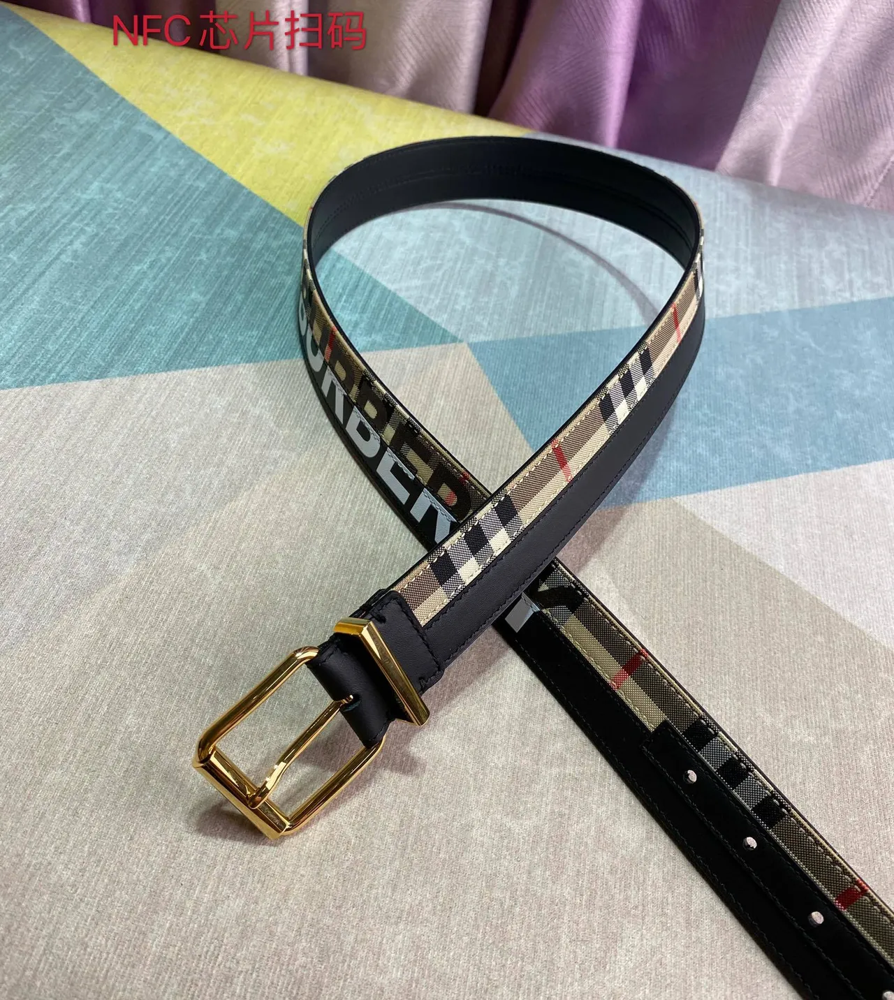Burberry Black Beige Reversible Check-Pattern Leather Belt 7