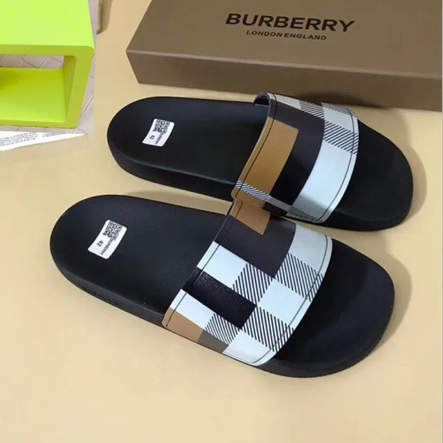 Burberry Black Multicolor Single Wide Strap House Check Pattern Slippers 1