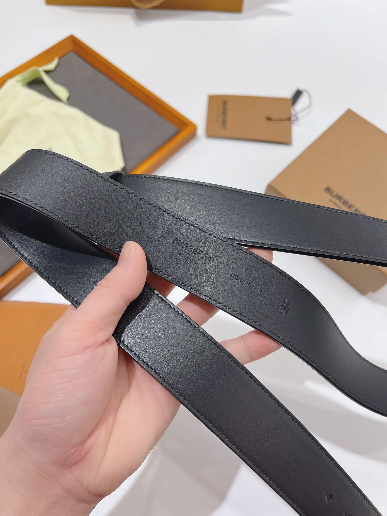Burberry Black Silver Smooth Rectangular Buckle Leather Belt 5