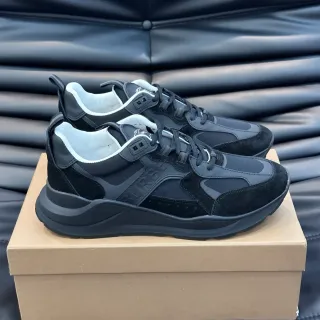 Burberry Black White Layered Suede And Synthetic Upper Embossed Side Logo Chunky Sneakers