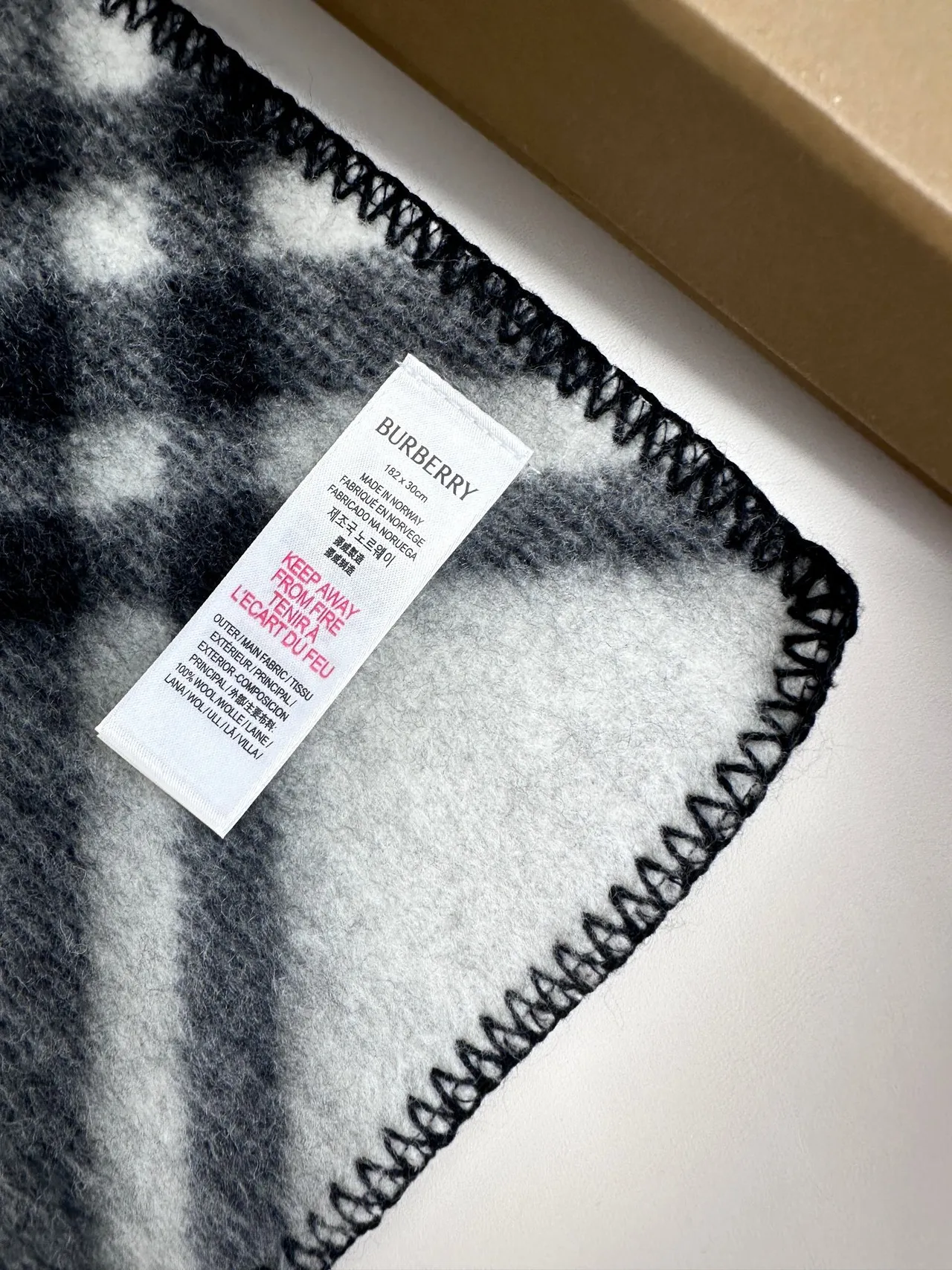 Burberry Black White Plaid Check Wool-Blend Cashmere Scarf 7