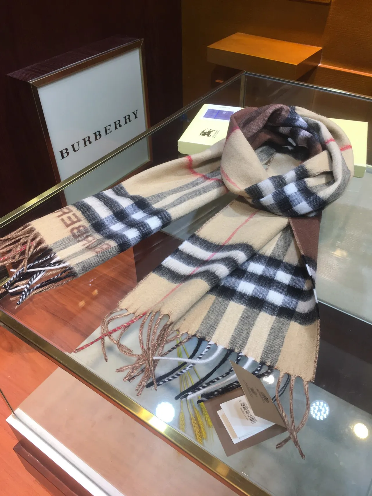 Burberry Brown Beige Classic Check Pattern Woven Texture Cashmere Scarf 8