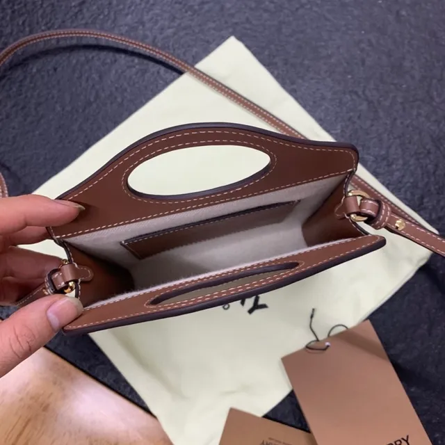 Burberry Brown Beige Structured Rectangular Top-Handle Cutout Handbag 3