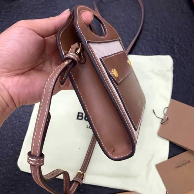 Burberry Brown Beige Structured Rectangular Top-Handle Cutout Handbag 4