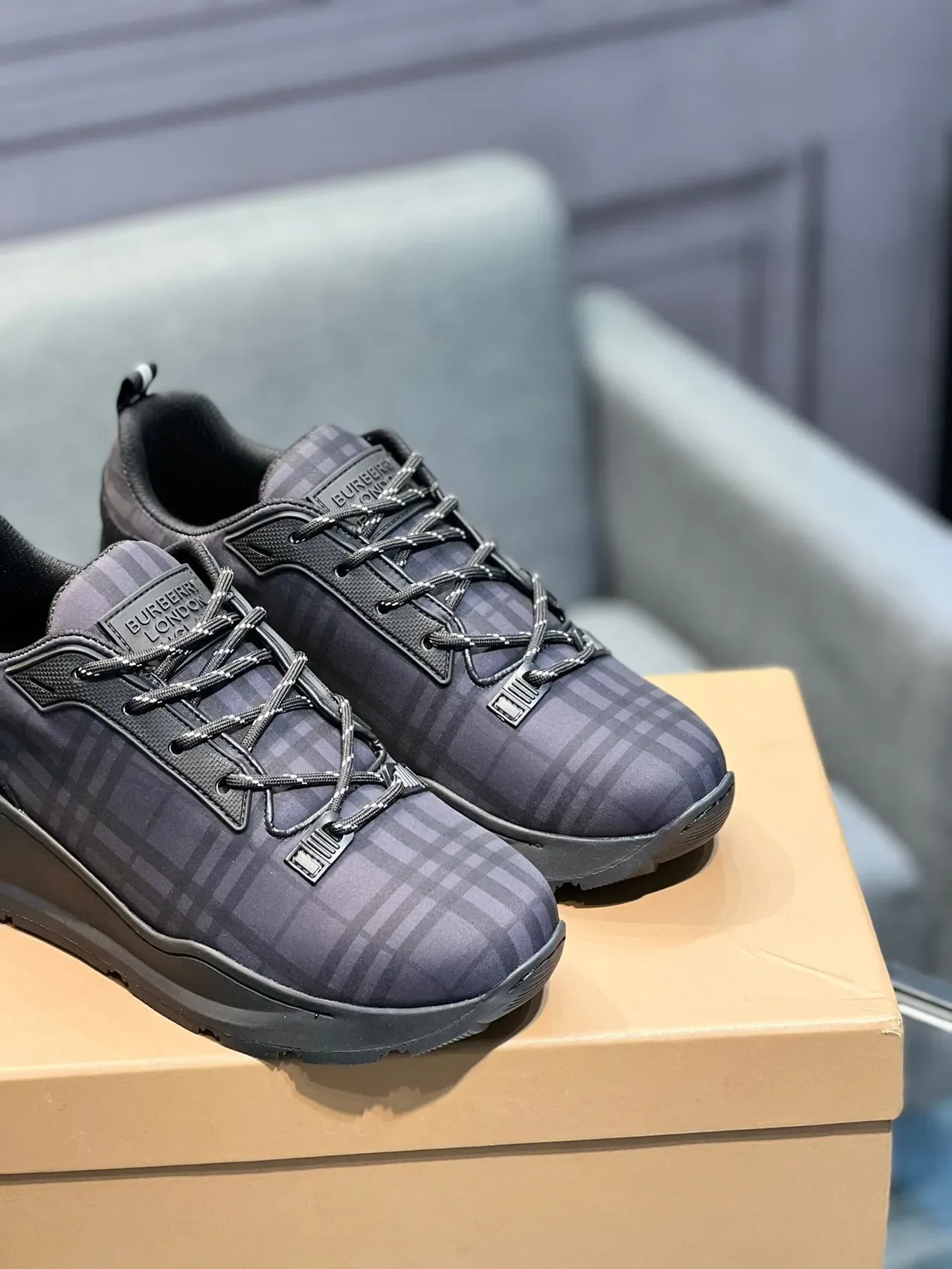 Burberry Check Pattern Black Lifestyle Sneakers 2