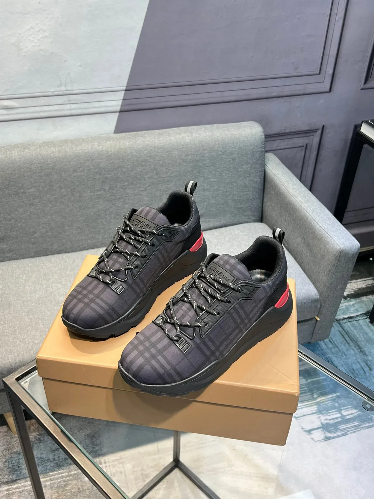 Burberry Check Pattern Black Lifestyle Sneakers 3