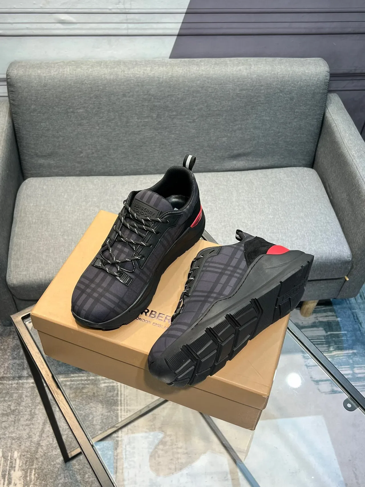 Burberry Check Pattern Black Lifestyle Sneakers 4