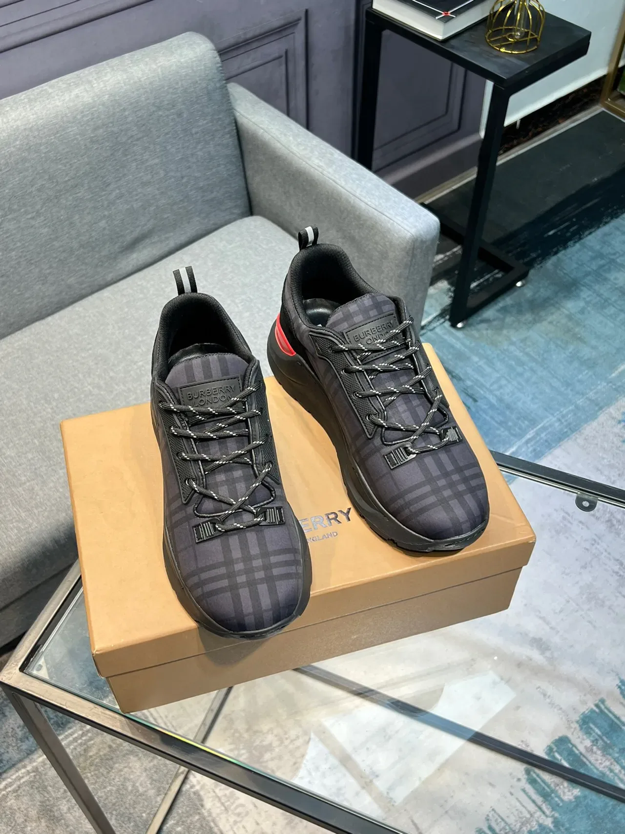 Burberry Check Pattern Black Lifestyle Sneakers 5