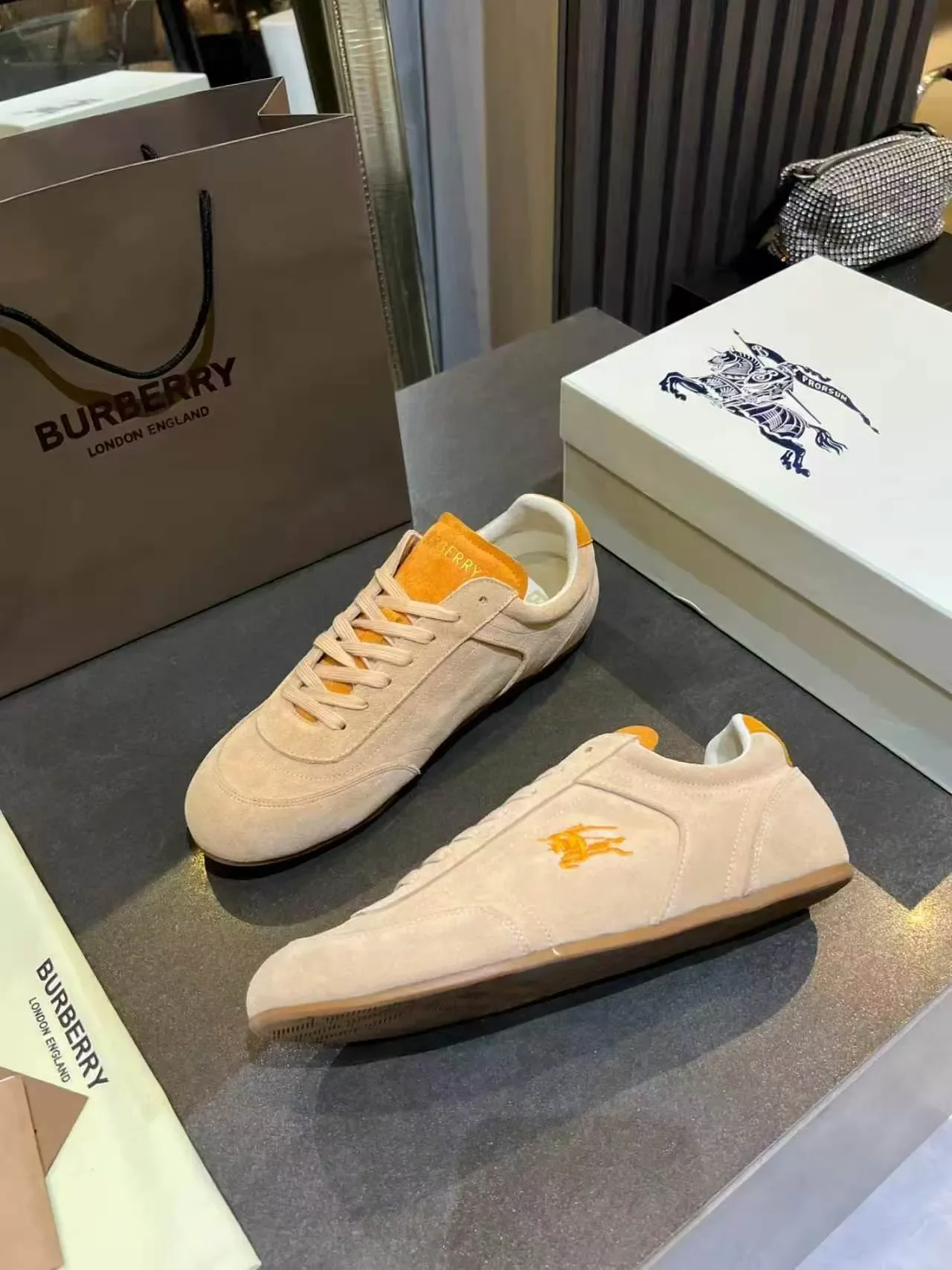Burberry Knight Beige and Orange Suede Lifestyle Sneakers 2