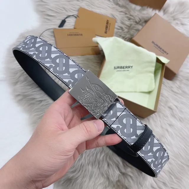 Burberry Knight Belt Monogram Canvas and Navy Leather Belt 2