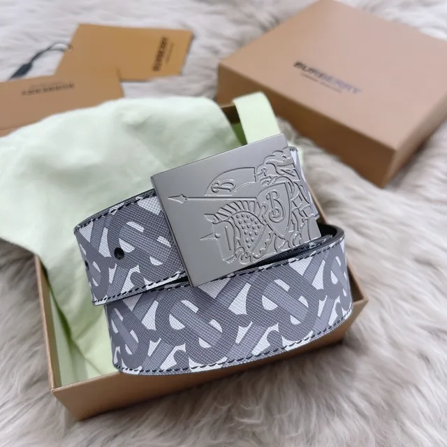 Burberry Knight Belt Monogram Canvas and Navy Leather Belt 3