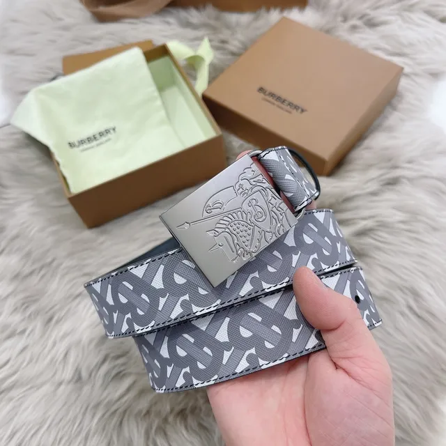 Burberry Knight Belt Monogram Canvas and Navy Leather Belt 5
