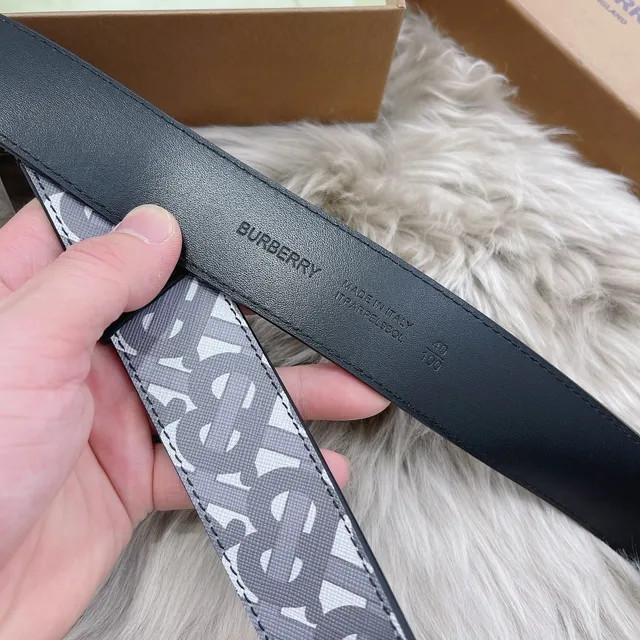Burberry Knight Belt Monogram Canvas and Navy Leather Belt 6