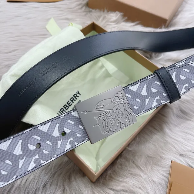 Burberry Knight Belt Monogram Canvas and Navy Leather Belt 8