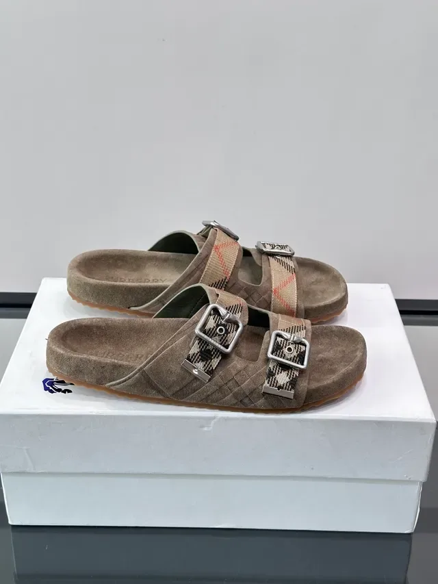 Burberry Knight Sandales Casuales Noir Beige Sangle Double Boucle 16