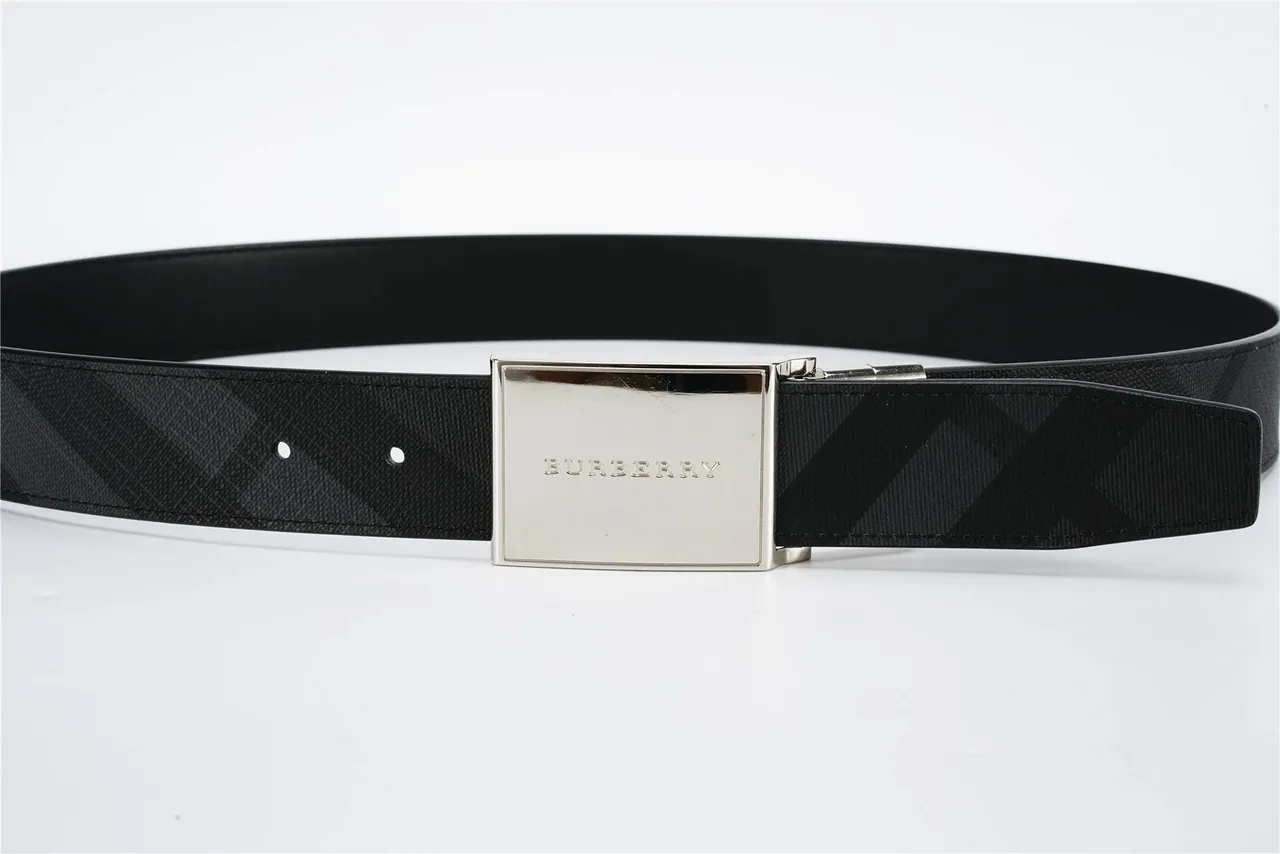 Burberry Knight Black Check Reversible Leather Belt 7